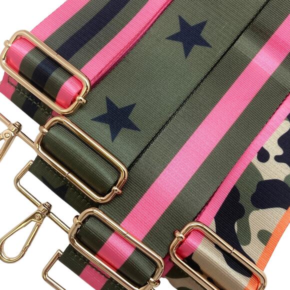 Army Green with Black Stars Adjustable Crossbody Bag Purse Guitar Strap - Picture 2 of 2